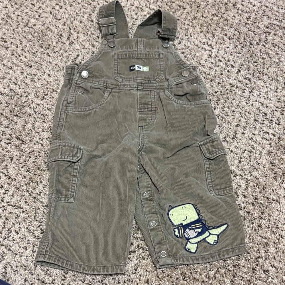 Carter's Green Corduroy Overalls with Dinosaur